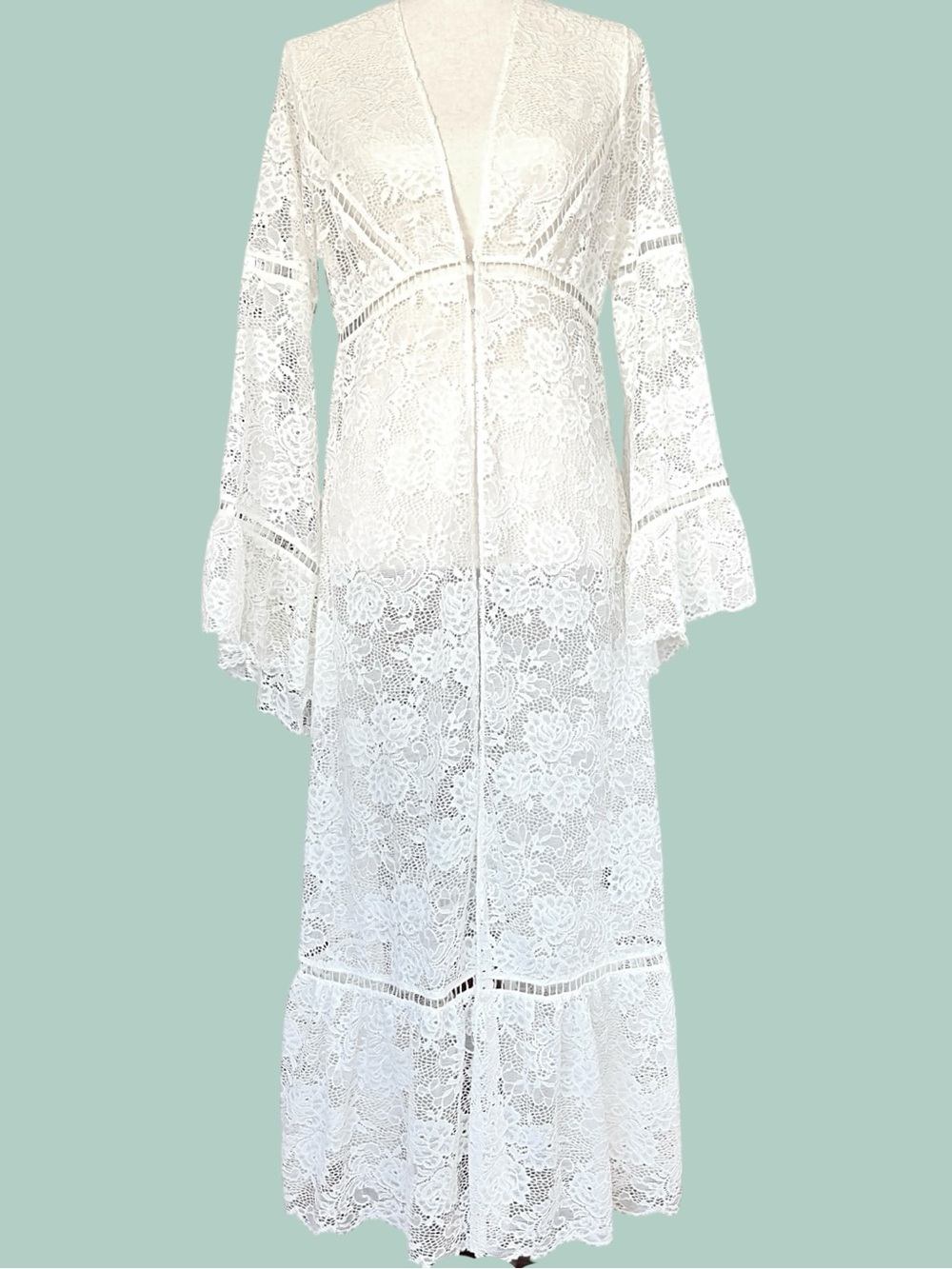 Curation Ivory Sheer Lace Heirloom Maxi Top S Pagoda  Sleeve Weightless Drama